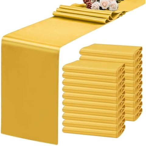 Lykoow 20 Pack Gold Table Runners 12 x 72 Inch Satin Table Runner for Rectangle Round Tables,Gold Table Runner for Wedding,Birthday Banquets Engagements Party Decoration Cover
