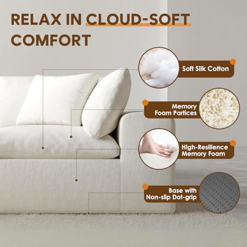 Image of 189 inch Boneless Cloud Couch, Modular Sectional Couches for Living Room, U Shaped with Deep Seats, No Assembly Required, 8 Seater Washable Fabric Sleeper Sofa, White