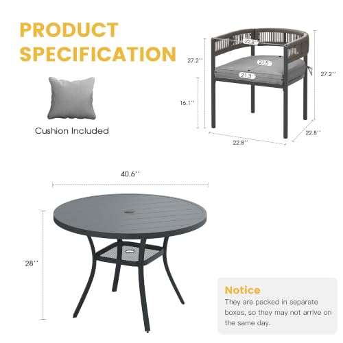 Image of VICLLAX Patio Dining Set for 4-40.6 inch Round Table & Cushioned Seats, Grey