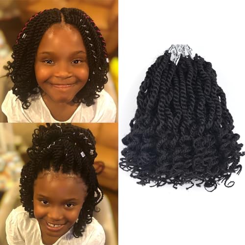6 Inch Wavy Senegalese Twist Crochet Hair Color 2 Short Crochet Braids for Black Women 8 Packs Pre Looped Bob Kinky Twist Crochet Hair with Curly Ends for Kids (6 Inch,2)