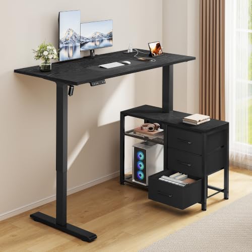 Image of 47 Inch L Shaped Desk with 3 Drawers Electric Standing Desks Black