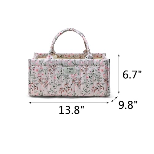 Image of Floral Baby Diaper Caddy Organizer - Stylish Water-resistent Nursery Storage Basket for Diapers and Baby Wipes, Diaper Stacker Car Organizer, newborn nursery Gift (Pink)