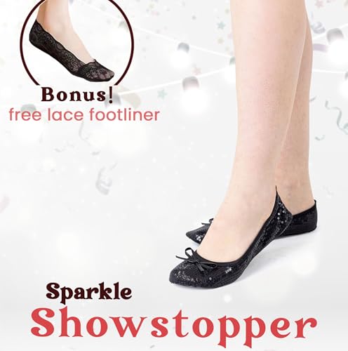 Silky Toes Women\'s Foldable Sequin Shoes Dressy Ballet Flats Roll Up Slipper Shoe with Matching Carrying Pouch Red-Large - Thumbnail 4