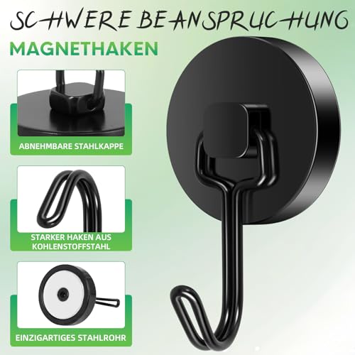 Neosmuk Swing Magnethaken Schwarz,40kg Magnet Haken Extra Stark für Spind Organizer,Neodym Magnete,Haken Magnetisch Sehr Stark für Werkstatteinrichtung,Heckzelt,Grill