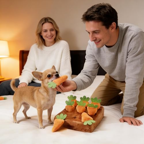2026 New Snuffle Games Dog, Interaktives Spielzeug Plüsch Karotte Schnüffelteppich Hundespielzeug, Lustiges Schnüffelpad Für Hunde Mit 9 Karotten, Schnüffelspielzeug Für Hunde Für Drinnen