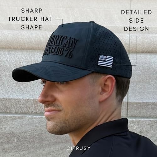 Image of CITRUSY Athletic Trucker Golf Hat | Performance Mens 5 Panel Cap | Cool Breathable Waterproof Workout Running Snapback