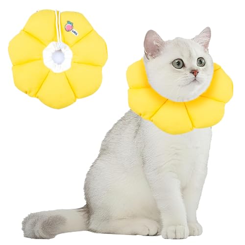 Halskrause Katze, Einstellbar wasserdichte Katzenkragen, Weich Sonnenblume Leckschutz Katze, Halskragen Katzen für Klein Hund Nach Operation...