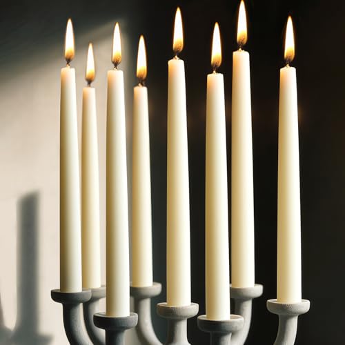 MOSROAD Beeswax Taper Candles 9 Inch 8 Pack Unscented White