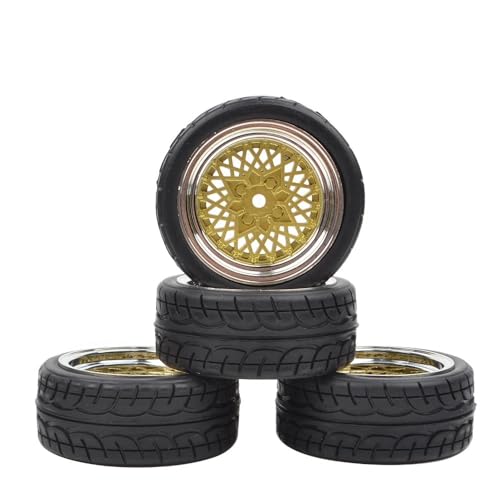 Ruedas de neumáticos Duros Hex de 12mm, 4 Uds., compatibles con Coches de Carreras a Control Remoto a Escala 1/10(6600088(Gold))