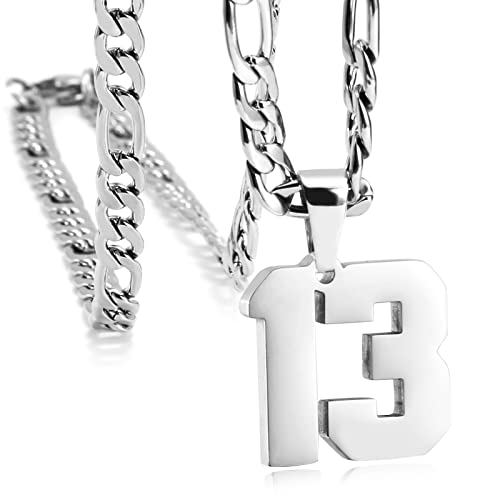 Personalized Jersey Number Necklaces for Mens,Athletes Stainless Steel Sport Number Pendant Chain for Mens Baseball/Basketball/Football Team Inspiration Jewelry with Gifts