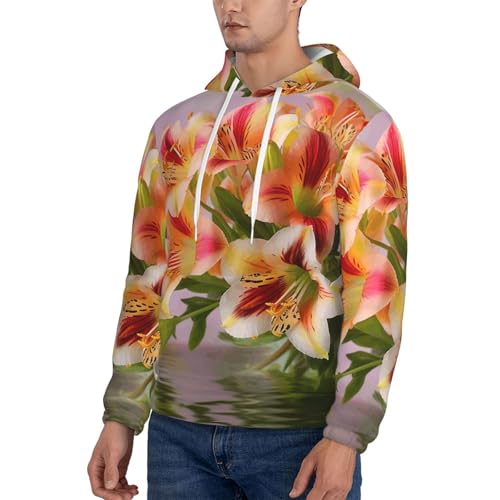 Men's Fleece Pullover Hoodie Long Sleeve Hooded Alstroemeria Sweatshirt Casual Shirts With Pockets X-Small Black3