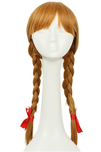 xcoser Annabelle Wig Conjuring Cosplay Long Light Brown Double Tails Hair Accessories