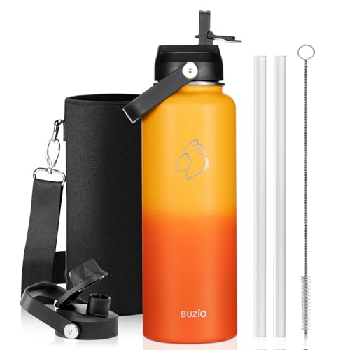Image of BUZIO Triple Wall Vacuum Water Bottle with Dust-Proof Straw & Spout Lids