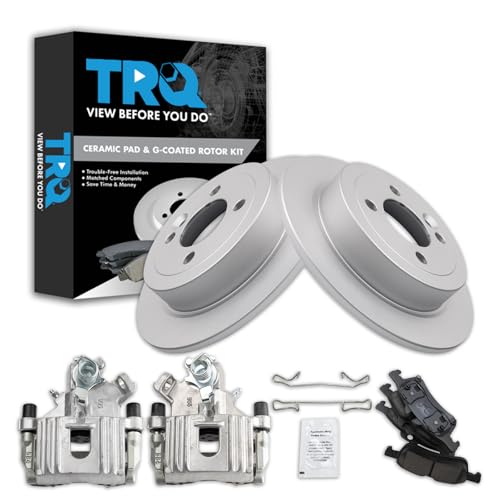 Image of TRQ Rear Brake Pad and Rotor Set Ceramic G Coated Rotors Calipers | For 2003-2006 Mini Cooper
