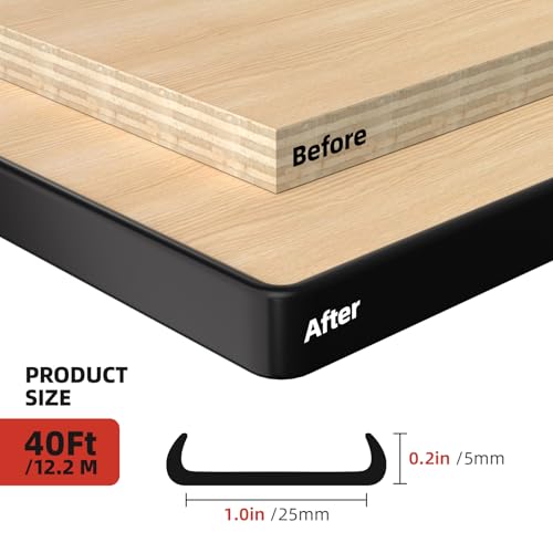 Image of U-Shape Edge Banding, 1 inch x 40ft TPE Black Veneer Edging Trim | Self Adhesive Veneer Edging Trim, Flexible Edge Protector, Strip for Countertop Cabinets Table Restoration Shelves