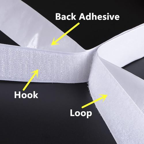Image of 24 Sets White Hook Tape with Adhesive, 1'' X 4'' Hook and Loop Tape, Tapes with Adhesives for Fabric (White, 24 Sets)