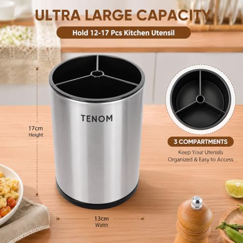 Image of TENOM Stainless Steel Spoon Holder Stand for Kitchen, Cutlery & Utensil Organizer with Drainage, Spoon, Ladle & Spatula Holder