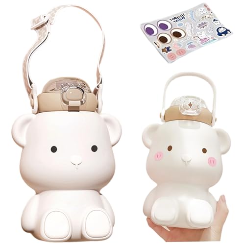 Bouteille d'eau isotherme 450ml inox paille gourde ours enfants filles