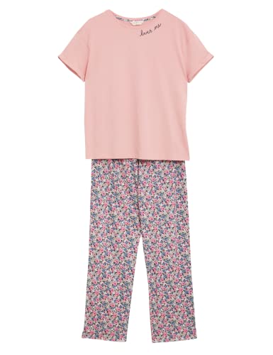 Marks & Spencer Womens Short Sleeve 'Loves Me' Slogan Floral Pj Pajama Set, Pink Mix, Medium Us #TOP7