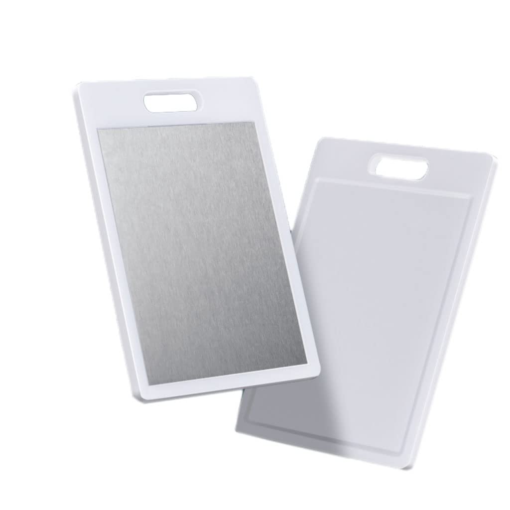 Tabla De Cortar Profesional 2 En 1 De Acero Inoxidable Y Plástico De Doble Cara con Mango para Cocina, Tabla De Cortar Carne M