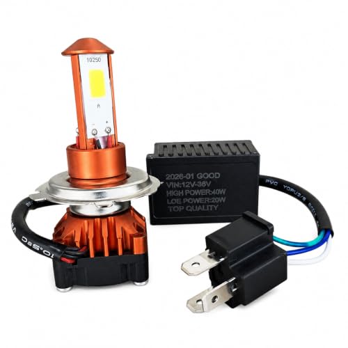 Image of METAPOD H4 LED Headlight Bulb with Relay Harness, 12V-36V, 20W /40W Dual Power, COB LED, White Light, for Motorcycle, Bike, Scooter, Car