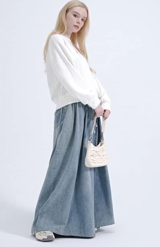 Extra Wide Leg Denim Pants for Women Long Jeans Elastic Waist with Pockets Plus Size Loose Casual - Image 2