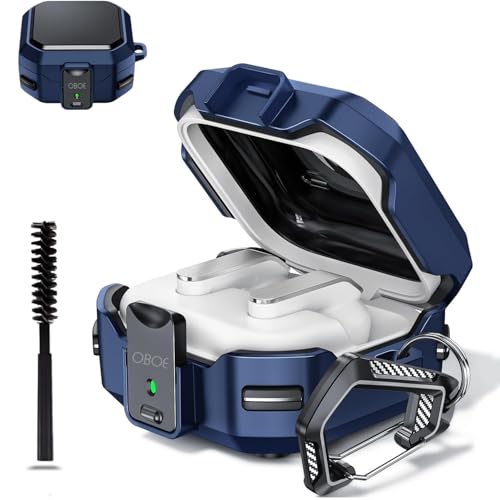 Image of Oboe Tough Case 'Compatible with' Samsung Galaxy Buds 4 & 4 Pro Case with Secure Lock Clip & Keyring (Blue) [Buds & ChargingCase NOT Included]