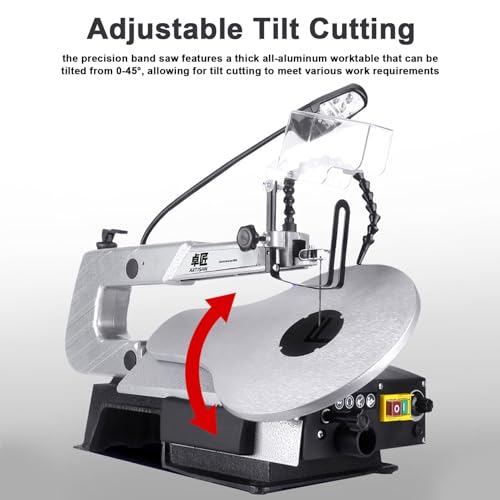 Máquina de corte de madera de escritorio, potencia de 180 W con mesa de trabajo de metal inclinable y velocidad variable, ideal para proyectos de carpintería de precisión