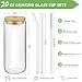SENTVEND 20 Oz Drinking Glasses with Bamboo Lids and Glass Straw - 6 Pcs Glass Cups Beer Ice Coffee Glasses Cute Aesthetic Cup Great for Coffee Bar Accessories Include 2 Cleaning Brushes