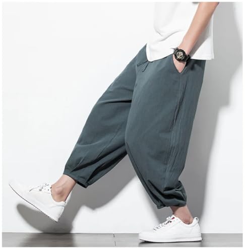 Niiyyjj Mens Harem Pants Japanese Style Casual Cotton Linen Trousers Loose Ankle Length Pants3
