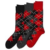 POLO RALPH LAUREN Men's Argyle Dress Crew Socks 3 Pair Pack - Soft and Lightweight Cotton Comfort, Red, 6-12.5