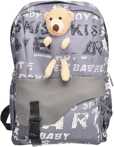 accessories shop Fabric Unisex Teddy Bear Large Zipper Backpack With Front Pocket And Two Bottle Place For Kids - Grey