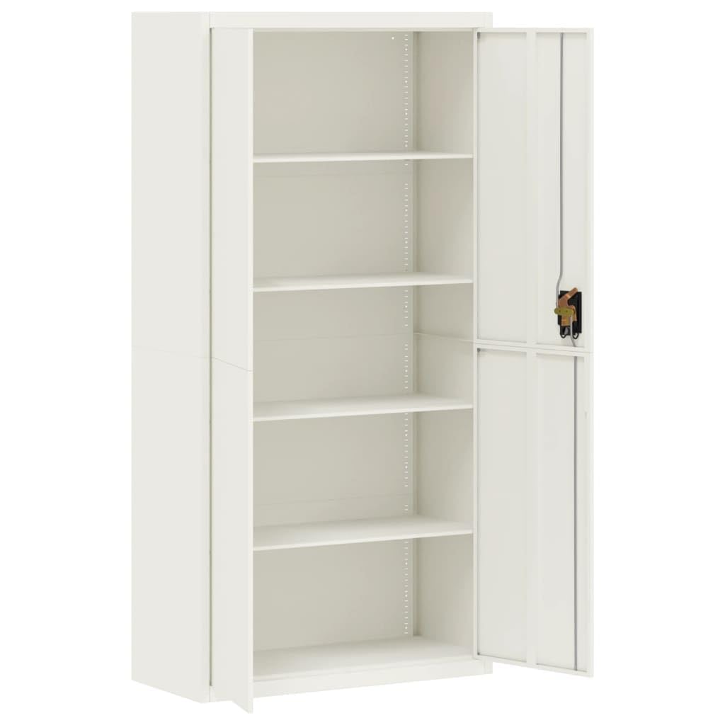 Weißer Metallschrank 90x40x180 cm, abschließbar, 4 höhenverstellbare Böden 30 kg, Büro-Küche