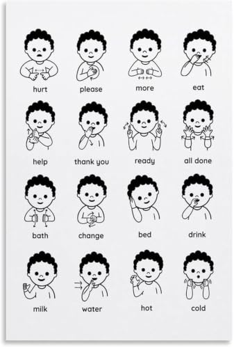 Poster langue des signes ASL toile 20x30 cm décorative pour l'éveil des tout-petits