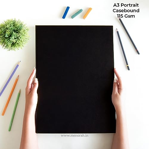 Image of MENORAH Paper A5 - Sketch Book for Artist - 115 GSM (160 Pages / 80 Sheets) - Artist Drawing Book - (21.0Cm X 14.8Cm) - Hard Case Bound - Completely Handmade-Portrait- Black, Watercolor