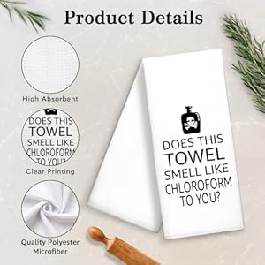 DYJYBMY Does This Towel Smell Like Chloroform to You, Funny Kitchen Towels, 100% Cotton, Highly Absorbent,Kitchen Decor Towel, Neighbor Gifts, Housewarming Gifts for Friend DYJYBMY Does This Towel Smell Like Chloroform to You Funny Kitchen Towels 100 Cotton Highly AbsorbentKitchen Decor Towel Neighbor Gifts Housewarming Gifts for Friend