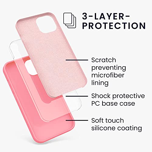Image of Elzzi Microfiber Logo Cut Cover Compatible for iPhone 13 Case Liquid Silicone Covers Shockproof Back Cover with High Raised Camera Lips - Pink
