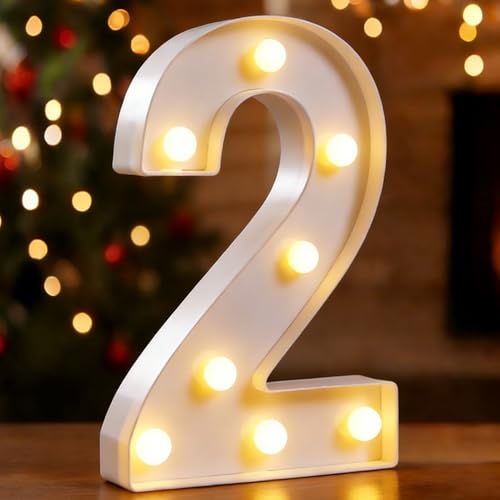 LED Marquee Numbers, Small Light Up Numbers for Party, 8.58 Inch Battery Powered Lighted Number for Birthday, Night Light, Table or Home Decor (Number 2)