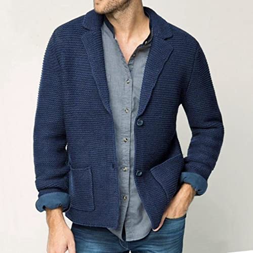 YHEGHT Casaco masculino de lã tricotado para outono e inverno, Azul marino, G