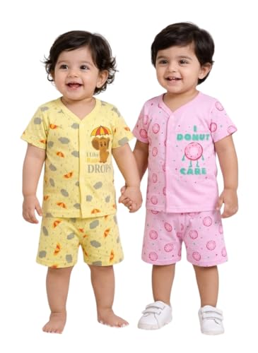 Image of Chandrika Baby Boys & Girls Regular Fit 100% Cotton Half Sleeve Jhabla & Shorts Set Pack of 3