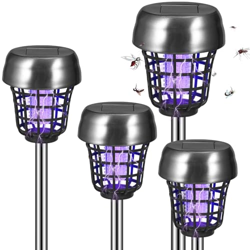 4 Pack Solar Bug Zapper Outdoor Waterproof - 2-in-1 Mosquito Zapper Solar Powered Mosquito Trap