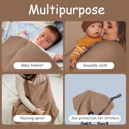 Aolso Stillbezug für Babys, Musselin-Stillbezug, Stilltuch für Unterwegs Stillschal Stillschürze, Weicher und Atmungsaktiver Stillschal, verstellbarer Riemen, Geeignet für Autositze (Kamel)