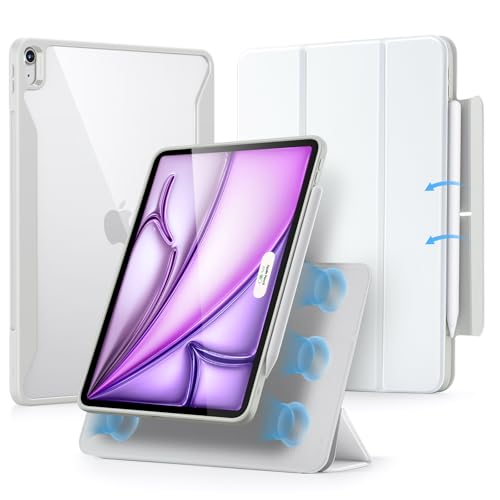 ESR iPad Air 13�C���` �P�[�X M4/M3/M2�i2026/2025/2024�j�Ή� ���E���}�O�l�b�g�J�o�[ �������f�U�C�� �P�̎g�p�\ �c���Ή� ���p�x�X�^���h �����X���[�v/�E�F�C�N Pencil Pro/USB-C�Ή� �z���C�g