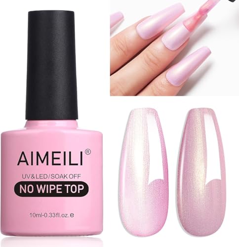 AIMEILI Capa Superior de Brillo de Perlas Esmalte en Gel,Micro Aurora Glitter No Wipe UV LED,Sin crueldad Vegano Degradado de Arcoíris de Brillo de uñas Arte de Esmalte en Gel,10ml-008