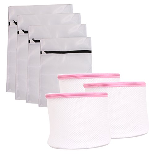 CoZroom Deluxe Wash Bag Set System – 4 Laundry Wash Bags and 3 Bra Wash Bags, for Delicate Clothes with Zipper Protector-Color White