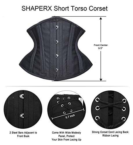 SHAPERX Women's Heavy Duty Corset Double Steel Boned Waist Trainer Corsets Underbust Body Shaper4