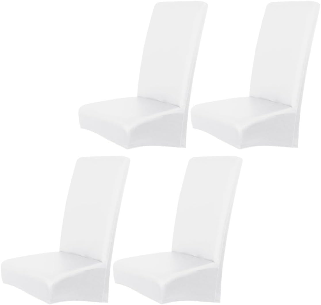 LIFKOME 4pcs Pu Chair Covers Oil Stretch Dining Chair Protectors Modern Design for Dining Room Easy to Install White