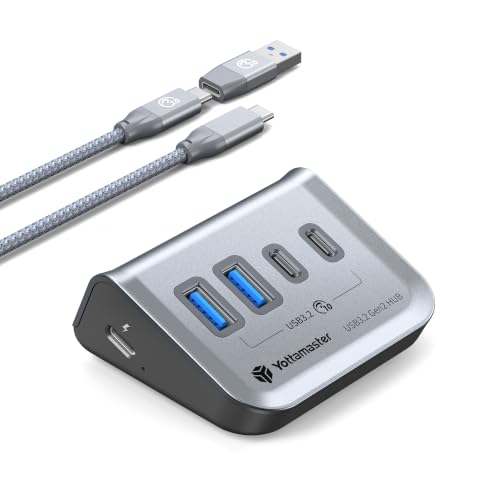 Yottamaster USB C Hub 10Gbps, 4-in-1 USB 3.2 Hub, 2 USB-A & 2 USB-C Ports, USB C Verteiler mit 2-in-1 50cm Kabel für PC, Laptop, Mac mini, MacBook, iMac