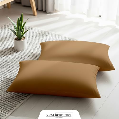 Image of YRM Bedding's - Egyptian Cotton 600TC Pillow Cover | Premium Pillowcases | Luxury Bedding-Export Collection | High Thread Count Durable & Breathable Covers - Beige | [19''x30''] Inches