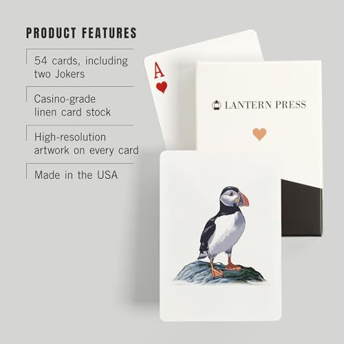 Lantern Press Puffin, Icon, 52 naipes tamaño póker miniatura 3